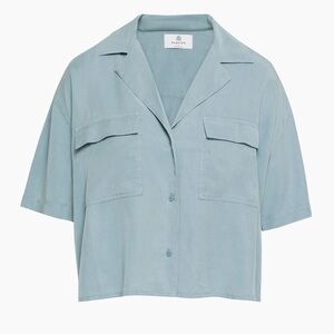 Babaton Dottie Short-Sleeve Button-up in Slab Blue